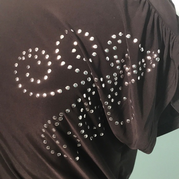 Don’t be jealous black blouse open back size M beaded slimming - Picture 2 of 4